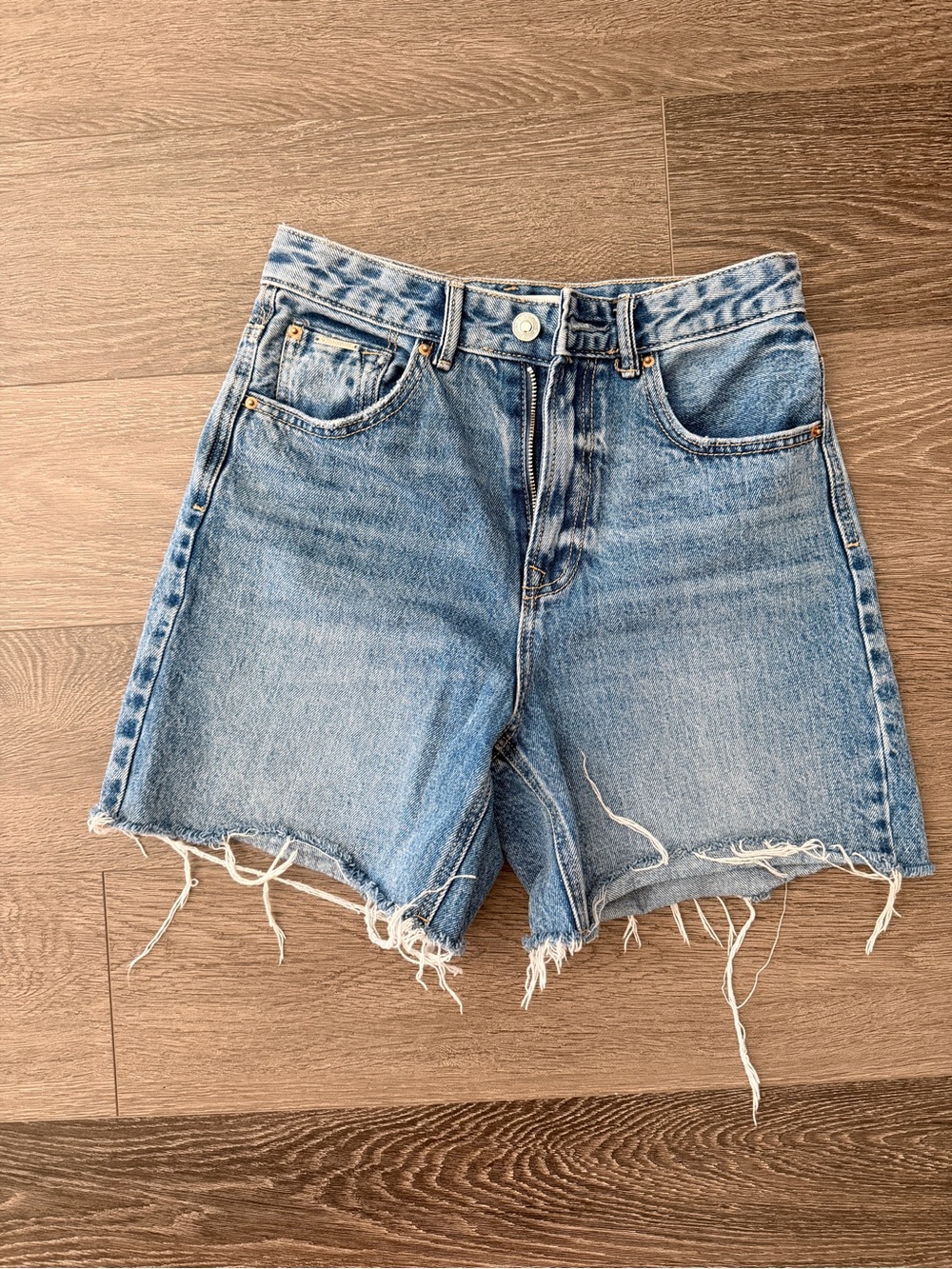 stradivarius Light Blue Frayed Denim Shorts